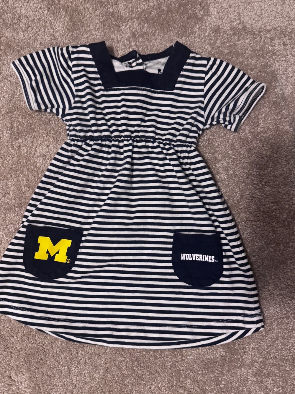 University of Michigan Navy & White Striped Kids Dress with Wolverines Pockets